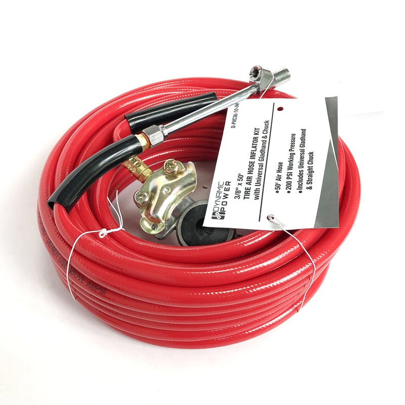 DYNAMIC POWER Truck Tire Inflator Kit- 3/8" X 50' Air Hose with Universal Gladhand & Chuck (RED), D-PVC38-50-04 - Image 2